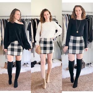 Buffalo check plaid black & white tweed mini skirt